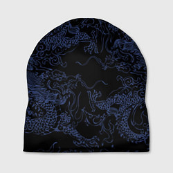 Шапка Синий дракон на черном, цвет: 3D-принт