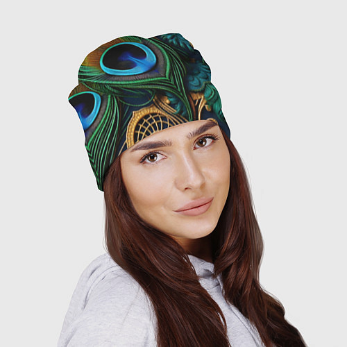 Шапка Узоры и перья павлина / 3D-принт – фото 2