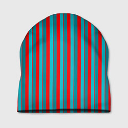 Шапка Красно синий комбинированный узор с полосами, цвет: 3D-принт