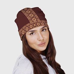Шапка Золотой узор на бордовом - вышиванка рубаха, цвет: 3D-принт — фото 2