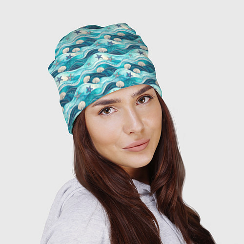 Шапка Летний узор с ракушками и морскими звездами / 3D-принт – фото 2