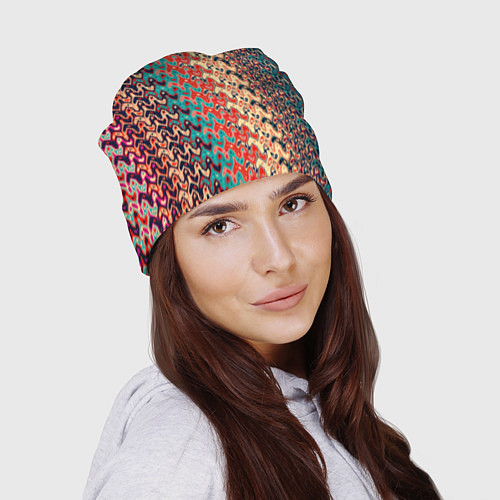 Шапка Красно-синий искажённые полосы узор / 3D-принт – фото 2