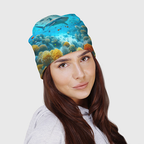 Шапка Белая акула в коралловом рифе / 3D-принт – фото 2