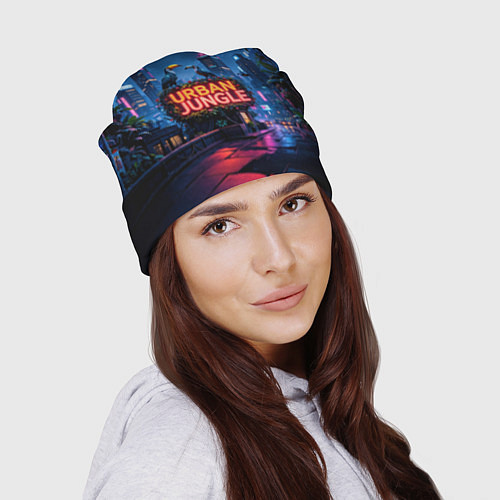 Шапка Городские здания зеленые растения и попугаи / 3D-принт – фото 2