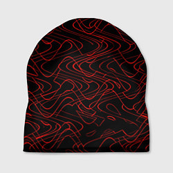 Шапка Чёрный с красными волнистыми линиями абстракция, цвет: 3D-принт