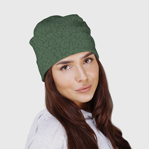 Шапка Благородный тёмно-зелёный цветочный однотонный / 3D-принт – фото 2