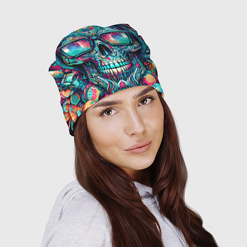 Шапка Кибер череп в балахоне и очках - нейроарт фантазия / 3D-принт – фото 2