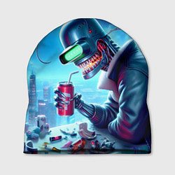 Шапка Кибер Бендер пьёт лимонад - неоновое свечение, цвет: 3D-принт