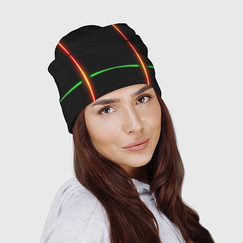 Шапка Color black green orange lines / 3D-принт – фото 2