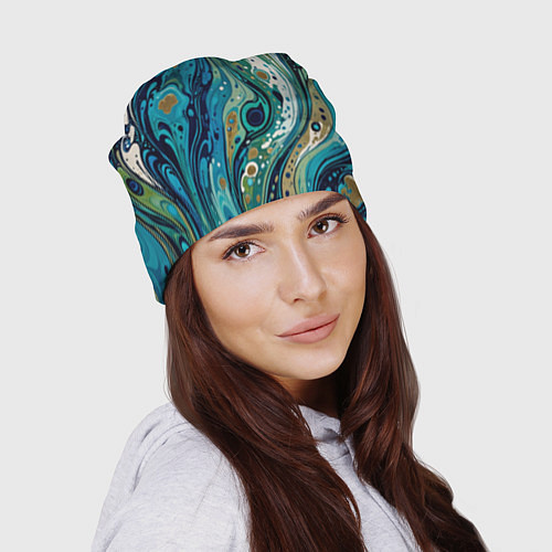 Шапка Сине-зеленый абстрактный узор / 3D-принт – фото 2