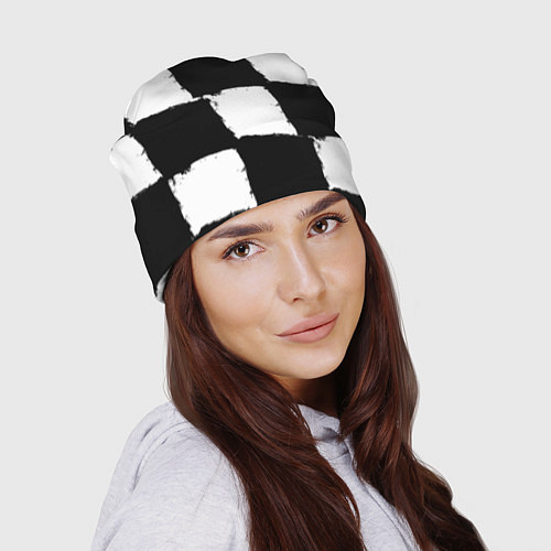 Шапка Черные квадраты в виде шахматной доски / 3D-принт – фото 2