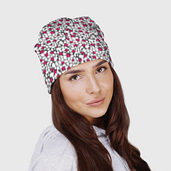 Шапка Мелкий красно белый мозаичный узор на черном, цвет: 3D-принт — фото 2