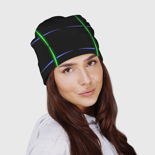 Шапка Color black green purple stripes / 3D-принт – фото 2
