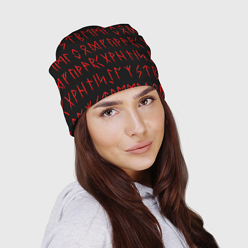 Шапка Красные символы древних рун крупные - паттерн / 3D-принт – фото 2