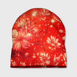 Шапка Цветочный красный с искрами, цвет: 3D-принт