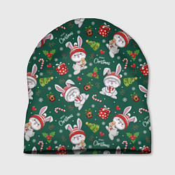 Шапка Новогодние зайчики, цвет: 3D-принт
