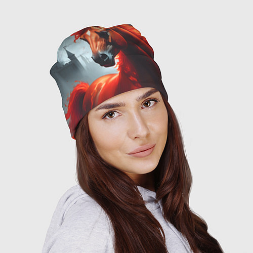 Шапка Огненная лошадь на сером / 3D-принт – фото 2