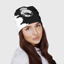 Шапка Реал Мадрид черно белые краски, цвет: 3D-принт — фото 2