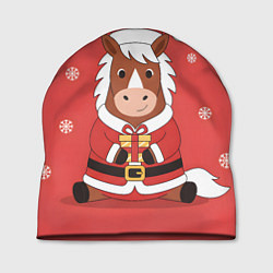 Шапка Новогодняя лошадка с подарком, цвет: 3D-принт