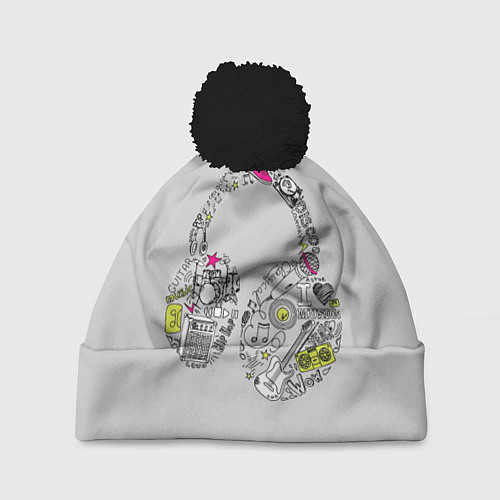 Шапка c помпоном Музыка улиц / 3D-Черный – фото 1