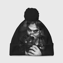Шапка с помпоном Деймон Сальваторе с котом, цвет: 3D-черный