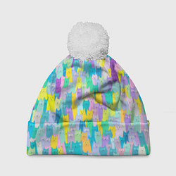 Шапка с помпоном Пастельные коты, цвет: 3D-белый