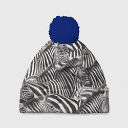 Шапка с помпоном Стая зебр, цвет: 3D-тёмно-синий