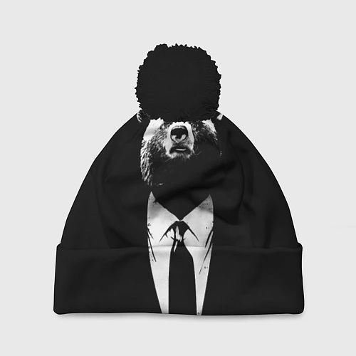 Шапка c помпоном Медведь бизнесмен / 3D-Черный – фото 1