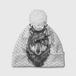 Шапка с помпоном Рогатый волк, цвет: 3D-белый
