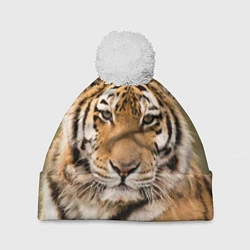 Шапка с помпоном Милый тигр, цвет: 3D-белый