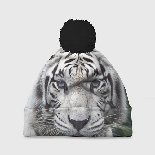 Шапка c помпоном Белый тигр / 3D-Черный – фото 1