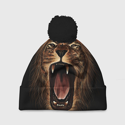 Шапка c помпоном Львиный рык / 3D-Черный – фото 1