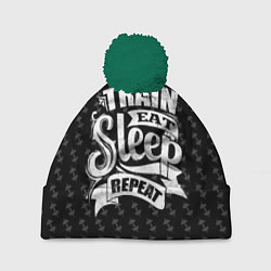 Шапка с помпоном Train Eat Sleep Repeat, цвет: 3D-зеленый