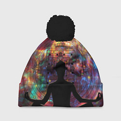 Шапка с помпоном Йога - мандала, цвет: 3D-черный