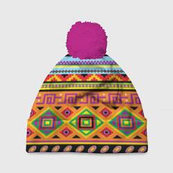 Шапка с помпоном Этнический орнамент, цвет: 3D-малиновый