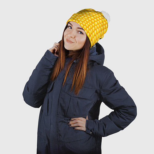 Шапка c помпоном Сладкая вареная кукуруза / 3D-Белый – фото 2