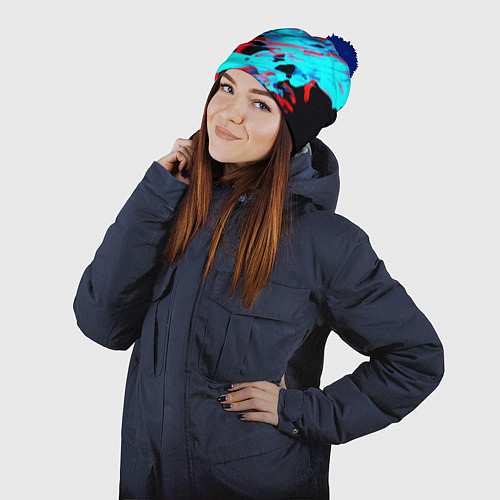 Шапка c помпоном Краски лета / 3D-Тёмно-синий – фото 2