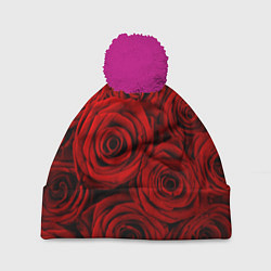 Шапка с помпоном Красные розы, цвет: 3D-малиновый