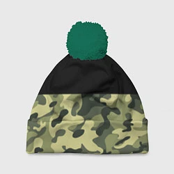 Шапка с помпоном Камуфляж: черный/хаки, цвет: 3D-зеленый