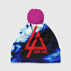 Шапка с помпоном Linkin Park blue smoke, цвет: 3D-малиновый