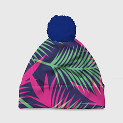 Шапка с помпоном Неоновые пальмы, цвет: 3D-тёмно-синий