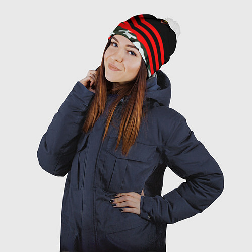 Шапка c помпоном Полиция: Камуфляж / 3D-Белый – фото 2