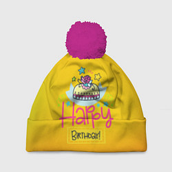Шапка с помпоном Happy Birthday, цвет: 3D-малиновый