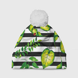Шапка с помпоном Полосатые тропики, цвет: 3D-белый
