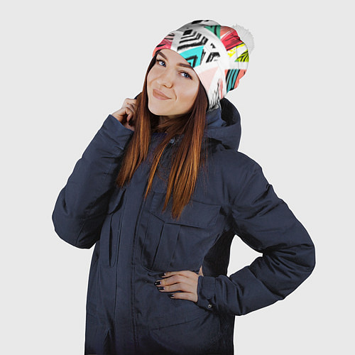 Шапка c помпоном Тропическое ассорти / 3D-Белый – фото 2