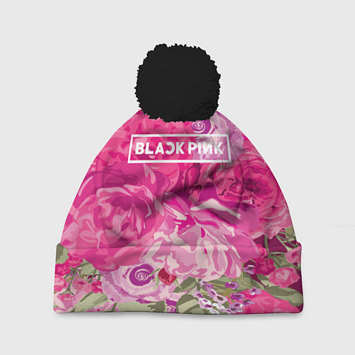 Шапка c помпоном Black Pink: Abstract Flowers / 3D-Черный – фото 1