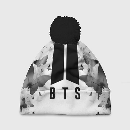 Шапка c помпоном BTS: Grey Butterflies / 3D-Черный – фото 1