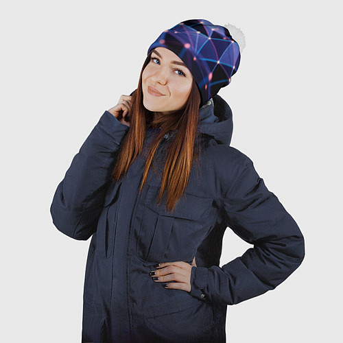 Шапка c помпоном Абстрактные линии и свечение / 3D-Белый – фото 2