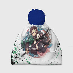 Шапка с помпоном KIMETSU NO YAIBA, цвет: 3D-тёмно-синий