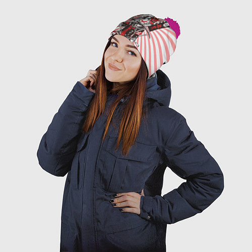 Шапка c помпоном Убийца розового солнца / 3D-Малиновый – фото 2